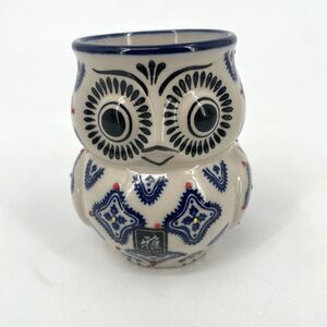 Yokohama Studio Owl Mug 3D Textured Hand Painted Blue White Miyabi Boho Cup 12oz